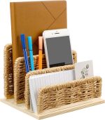 Woven Desk Mail Organizer Upright File Holders Vertical Mail Sorter Small Desk File Organizer Letter Paper Organizer Storage Office Desk Accessories Folder File Sorters for Desktop Home Office